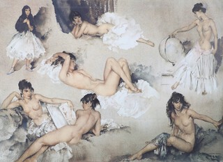 Sir William Russell Flint (1880-1969) limited edition coloured print no.132 of 850, study of semi-clad ladies 53cm x 69cm 