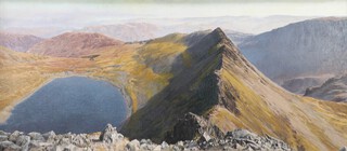20th Century oil on canvas indistinctly signed, "Helvellyn, Striding Edge" 59cm x 135cm 