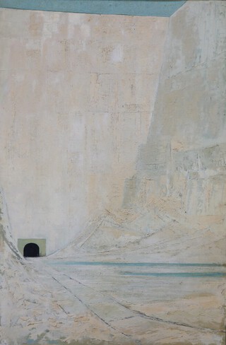 20th Century oil on board unsigned, atmospheric study of a tunnel 122cm x 81cm 