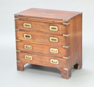 A mahogany military style chest with brushing slide above 4 long drawers, raised on bracket feet 62cm h x 61cm w x 37cm d 