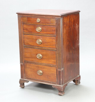 A 19th Century Continental mahogany pedestal chest with crossbanded inlaid mahogany top above 5 drawers with brass plate drop handles and fluted columns to the sides, raised on bracket feet 110cm h x 72cm w x 56cm d 