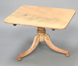 A 19th Century rectangular bleached mahogany drop flap occasional table, raised on turned column and tripod base (cut down) 50cm h x 78cm w x 65cm d 