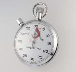 A chromium cased Breitling stopwatch contained in a 55mm case with original fitted plastic box 