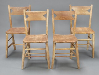 A set of 4 Art Nouveau bleached elm and beech chapel style chairs 85cm h x 38cm w x 39cm d 