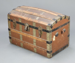 A Victorian fibre bound and wooden cabin trunk, interior with tray 52cm h x 77cm w x 45cm d 