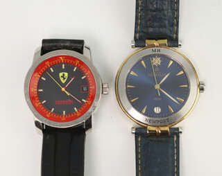 Michel Herbelin, a quartz wristwatch with calendar dial on a leather strap together with a steel cased Ferrari wristwatch 