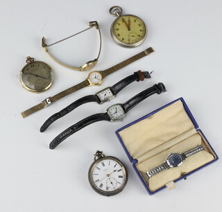 A Continental 925 keywind pocket watch, an Army Issue ditto, a dress watch and 5 wrist watches 