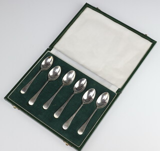 A set of 6 silver Georgian style coffee spoons with decorated backs depicting fleur de lys, dolphin, cockerell, galleon, bird cage and sheath of corn, London 1982, 73 grams 