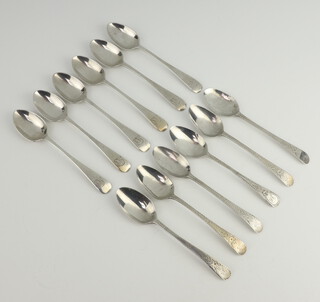 A set of 6 Edwardian silver Old English pattern teaspoons Sheffield 1905, set of 6 George III silver teaspoons London 1797, 167 grams  