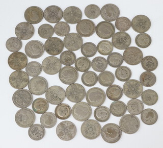 A quantity of pre 1947 coins including shillings, florins etc, approx. 470 grams  