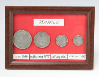 Four George III coins - crown, half crown, shilling and sixpence 