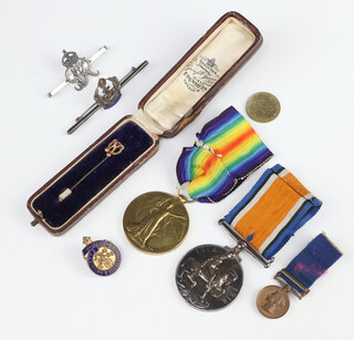 A First World War pair of medals to 113179.3.A.M.C.J.Bright R.A.F, a miniature Jubilee medal, 2 pins and 3 other items 