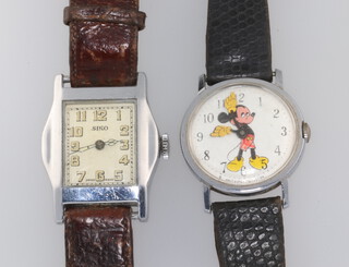 A vintage chromium cased Mickey Mouse wristwatch 32mm, together with an Art Deco chromium plated Siro wristwatch 
