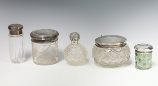 An Edwardian 2 colour flash glass silver mounted toilet jar Birmingham 1901 4cm and 4 other mounted items 