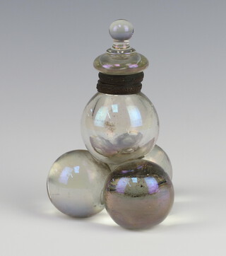 A Victorian glass paperweight in the form of 4 stacked balls with hinged lid 13cm 
