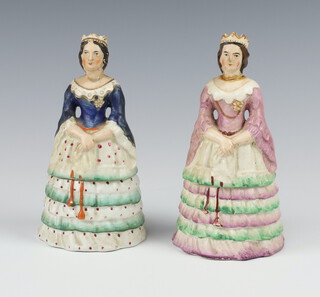 A pair of Victorian Staffordshire trinket boxes in the form of Queen Victoria 17cm  (both heads f and r) 