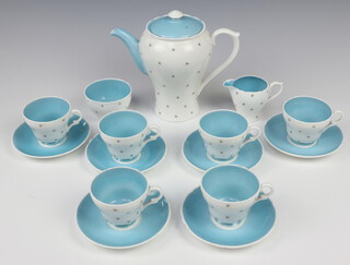 A Shelley Polestar 14 piece coffee service comprising coffee pot, cream jug, sugar bowl, 6 coffee cups, 6 saucers (1 scratched), bases marked Polestar 13774/528 