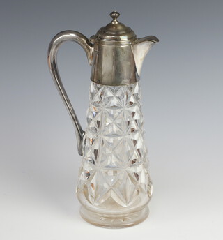 A cut glass silver mounted ewer with S scroll handle and hobnail decoration Sheffield 1912 28cm 
