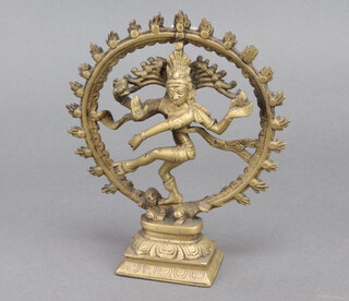 A cast bronze figure of Shiva raised on a square base, 24cm x 9cm x 6cm 