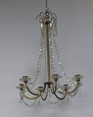 A 19th Century style 6 light candle chandelier with glass lustres 55cm h 
