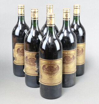 Six 1.5l magnum bottles of 1988 Chateau Batailley Pauillac red wine  