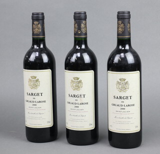 Three bottles of 2000 Sarget De Gruaud-Larose St Julien red wine 