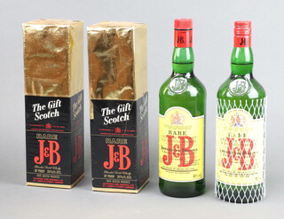 Two 98cl bottles of Justerini and Brooks J&B blended Old Scotch Whisky and 2 bottles of Rare J&B 70% proof 26 2/3 fl.ozs blended scotch whisky  