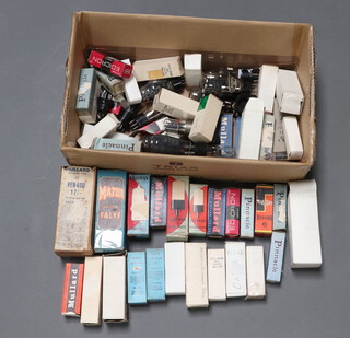 A collection of valves including BVA, Mallard, Ediswan, etc, contained in a shallow box 