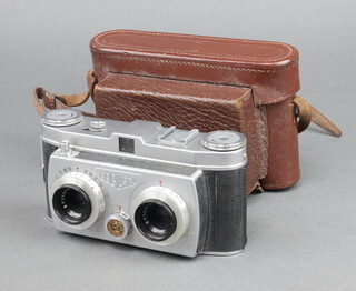 A Belplasca 35mm Stereo Camera in a fitted leather case