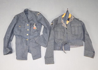An RAF aircraft mens tunic size 14, ditto battle dress blouse dated 1946, Field Service side cap and 2 dog tags marked 2421422 Cory  