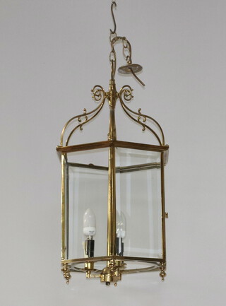 A Georgian style gilt metal hexagonal hanging lantern 63cm h x 31cm w x 31cm d 