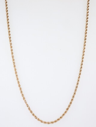 A 9ct yellow gold rope twist necklace, 26.9 grams, 74cm 