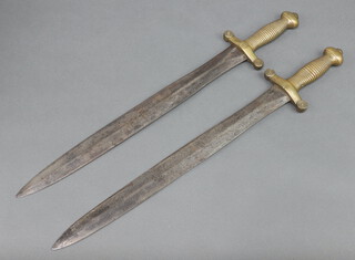 Two French 1816 Patent artillery short swords, 1 with cross bar numbered 456 and the blade indistinctly engraved (no scabbards)