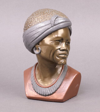 Casper Darare, a limited edition resin bronzed and coppered head and shoulders portrait bust of a tribesman no.188 of 300, 18cm x 11cm x 8cm  