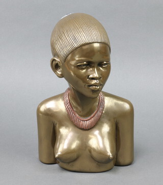 Casper Darare, a limited edition bronzed and coppered head and shoulders portrait bust of a lady no.83 of 200, the reverse marked Casper D S1525 28cm x 18cm x 9cm 