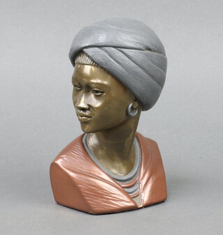 Casper Darare, a limited edition resin bronzed and coppered head and shoulders portrait bust of a tribes woman no.199 of 300, marked SA 14 17cm h x 10cm w x 8cm d 