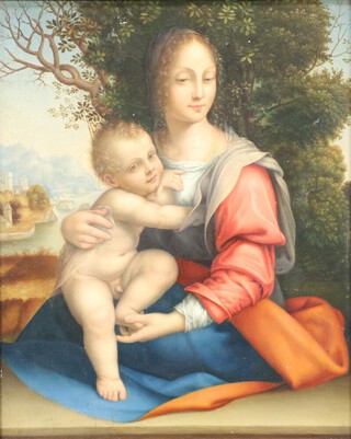 Follower of Cesare da Sesto, a 16th Century oil on panel of Madonna with Child (Madonna dell'Albero), the reverse of the panel adzed, 44cm x 35cm