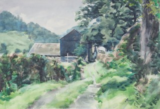 James Reville (1904-2000), watercolour "The Black Barn", signed and dated 1976 37cm x 55cm to bottom right hand corner, the reverse with Royal Scottish Society of Painters and Watercolours label 