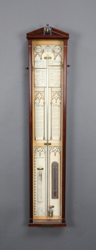 A limited edition reproduction Fitzroy barometer and thermometer, the base marked Fitzroy barometer no.1552 of 2000, contained in a mahogany case 100cm x 21cm w x 8cm d 