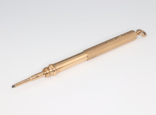 A 9ct yellow gold engine turned propelling pencil by S Mordan & Co, 9.5cm 