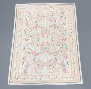 A white and blue floral patterned Kashmiri rug 165cm x 119cm 