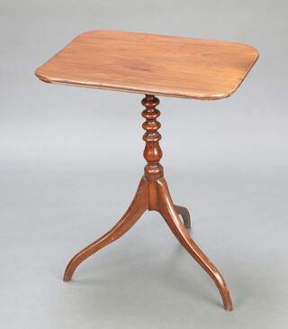 A 19th Century mahogany rectangular snap top wine table, raised on a turned column and tripod base 68cm h x 56cm w x 45cm   
