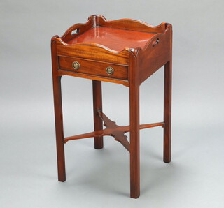 A Georgian style twin handled square tray top lamp table, the base fitted a drawer with X framed stretcher 75cm h x 43cm w x 43cm d  