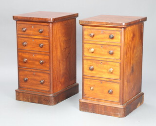 A pair of Victorian mahogany dressing table pedestals fitted 4 drawers with turned handles, raised on a platform base 78cm h x 33cm w x 48cm d 