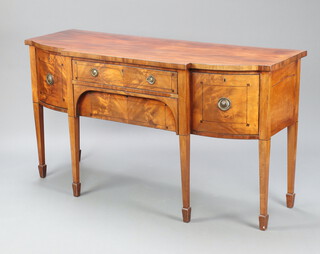 A Georgian mahogany sideboard fitted a drawer above a secret drawer, flanked by 2 deep short drawers, raised on square tapered supports, spade feet 92cm h x 168cm w x 62cm d 