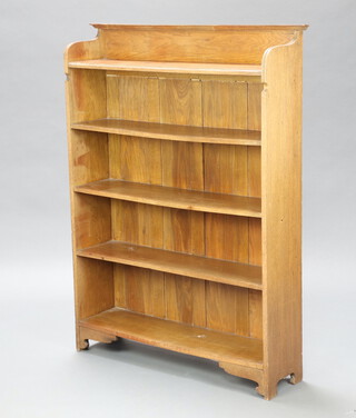 A light oak Art Nouveau bookcase with raised back, fitted 5 shelves 122cm h x 92cm w x 22cm d 