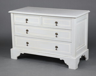 A grey and white painted chest of 2 short and 2 long drawers with drop handles, raised on bracket feet 71cm h x 104cm w x 50cm d 
