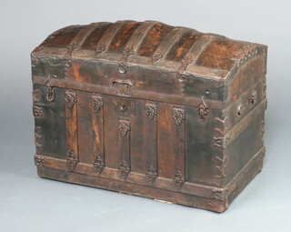A Victorian pine and metal bound domed trunk with hinged lid 60cm h x 82cm w x 47cm d 