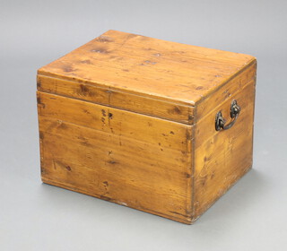 A 19th Century pine and zinc medical insulated twin handled trunk with iron drop handles, hinged lid 35cm h x 49cm w x 38cm d 
