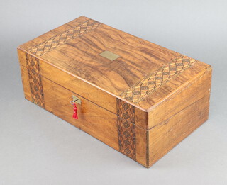A Victorian walnut inlaid writing slope with hinged lid 17cm h x 46cm w x 25cm d 